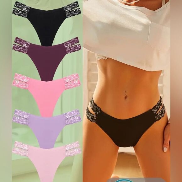 New FINETOO Seamless Panties 6 Pack No Lines With lace Cut Out - Picture 1 of 12